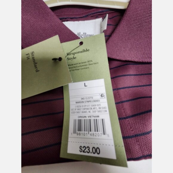 New Goodfellow & Co Performance Polo Burgundy w/ Navy Stripe Mens Size Large - Picture 4 of 12